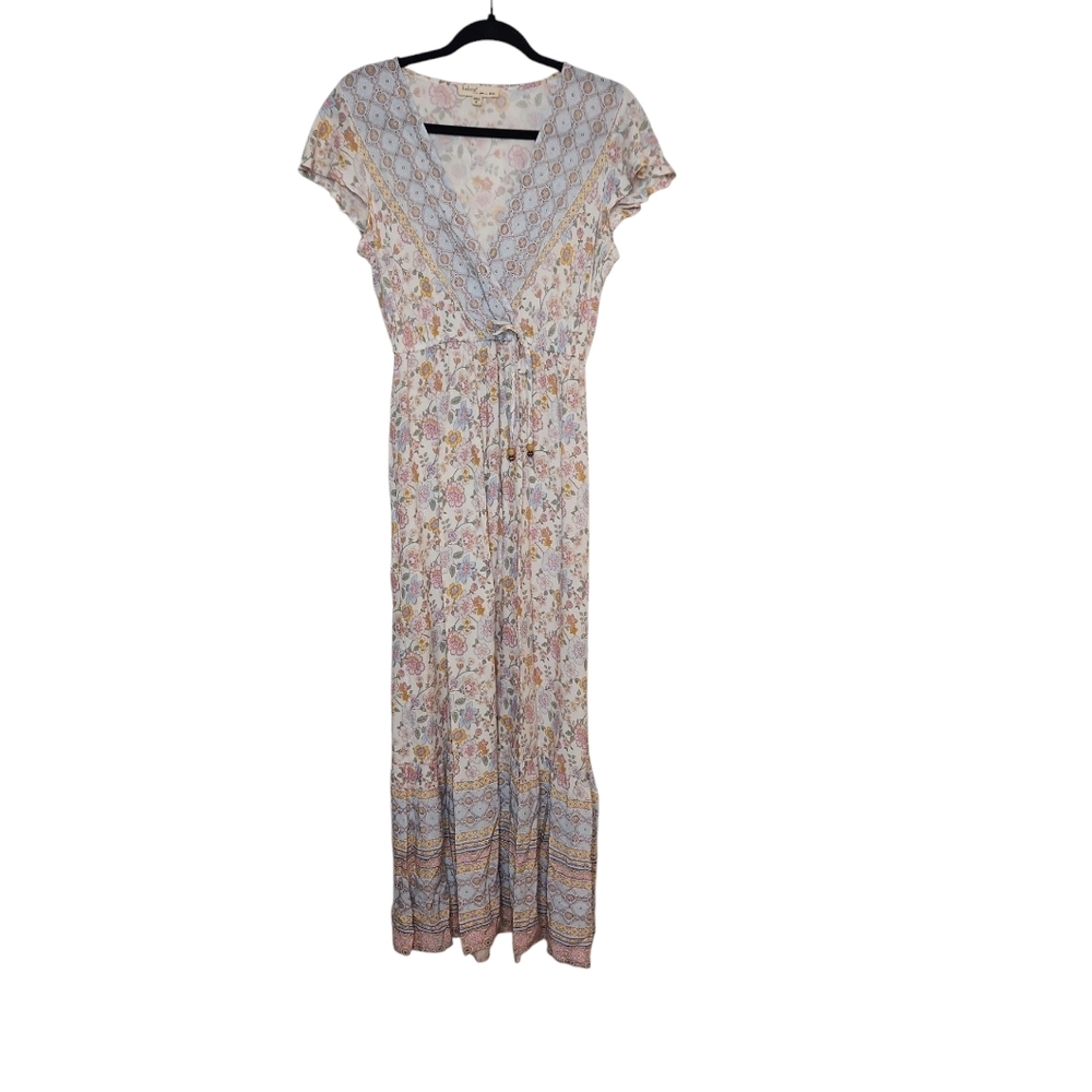 BeBop Women's Peach/Blue Pastel Floral Cottagecore Maxi Dress Size S